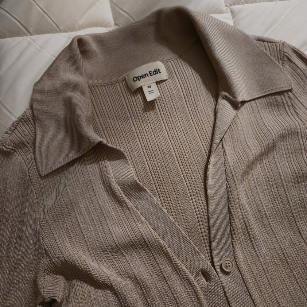 OPEN EDIT Collared Ribbed Button Cardigan - Picture 4 of 7